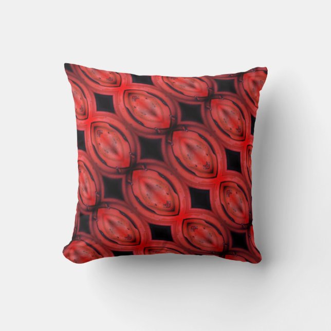 Coussin motif abstrait rouge vif et noir (Recto)