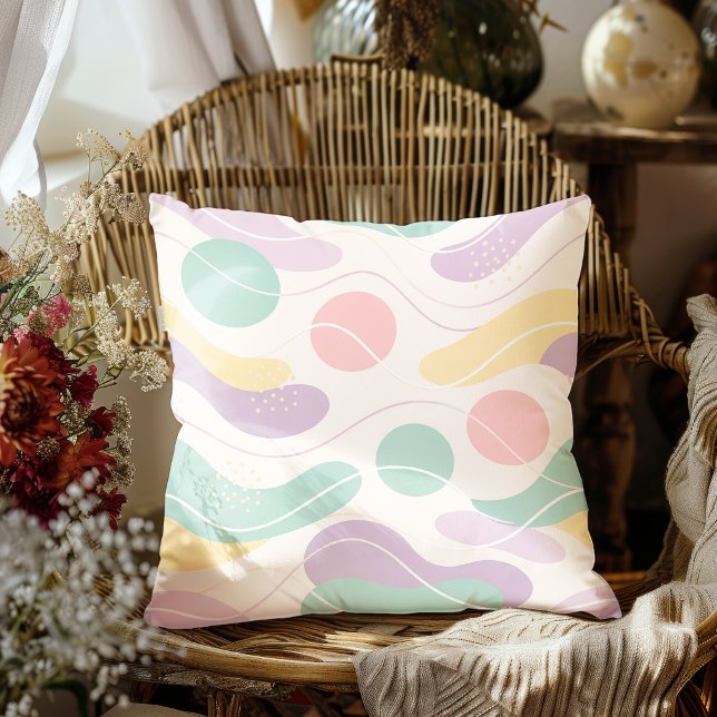Coussin Motif Abstrait Sans Couture Pastel Vagues et Cercl (Créateur téléchargé)