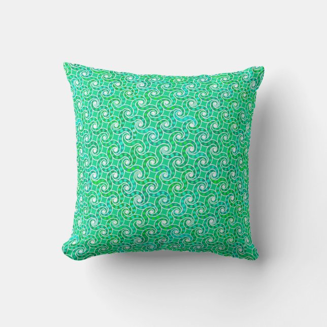 Coussin motif Abstrait tourbillon - nuances de vert jade (Recto)