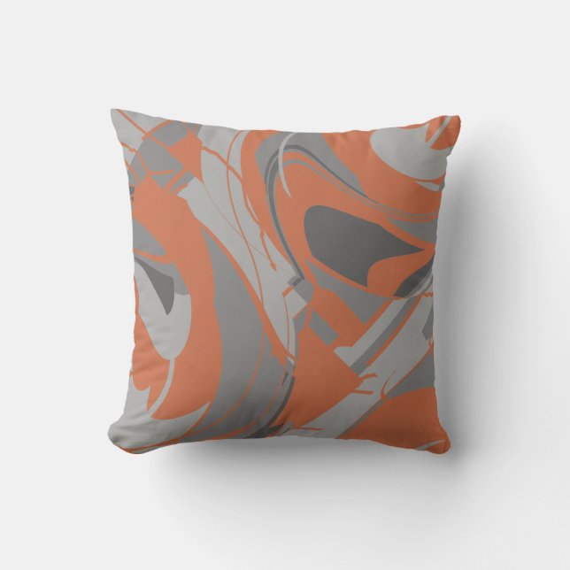 Coussin Motif Abstrait Tourbillonnant Gris Charbon Orange  (Recto)