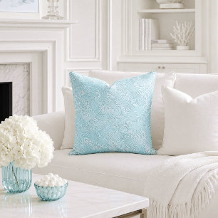 Coussin Motif Abstrait Tourbillonnant Moiré Bleu Aqua
