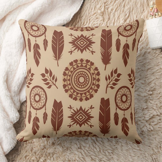 Coussin Motif abstrait tribal bohème | Géométrique terreux (Couverture)