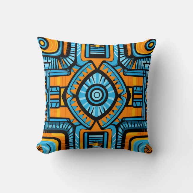 Coussin motif abstrait turquoise et bleu (Recto)
