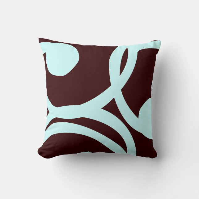 coussin motif abstrait turquoise et brun (Recto)