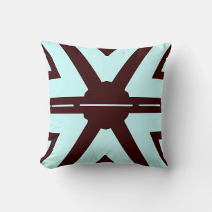 coussin motif abstrait turquoise et brun