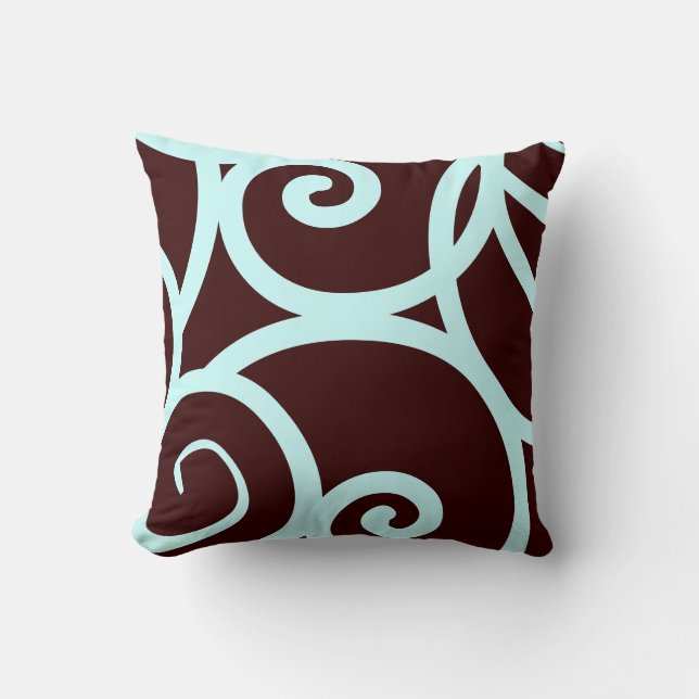 coussin motif abstrait turquoise et brun (Recto)