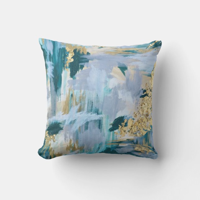 Coussin Motif Abstrait Turquoise et Gold (Recto)