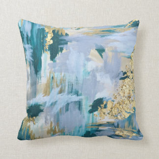 Coussin Motif Abstrait Turquoise et Gold