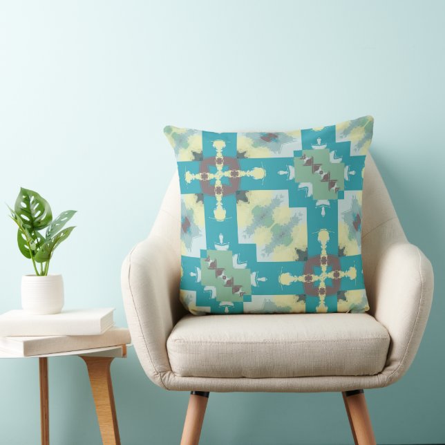 Coussin Motif abstrait turquoise, vert et jaune (Chaise)