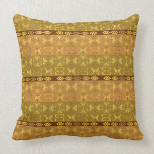 Coussin motif africain ethnique avec des simbols d'Adinkra