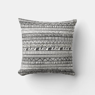 Coussin Motif africain tribal noir blanc