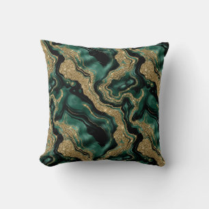 Coussin Motif agate élégant vert et doré pailleté