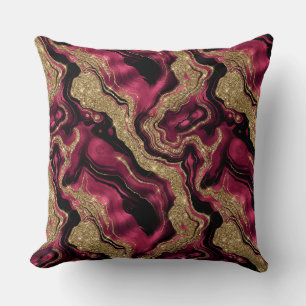 Coussin Motif agate pailleté rouge et or élégant