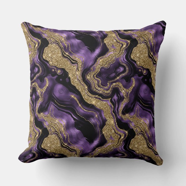 Coussin Motif agate scintillant violet et or élégant (Recto)
