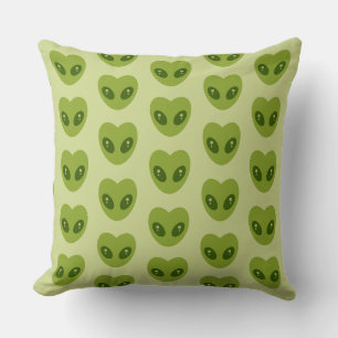 Coussin Motif Alien en forme de coeur vert mou