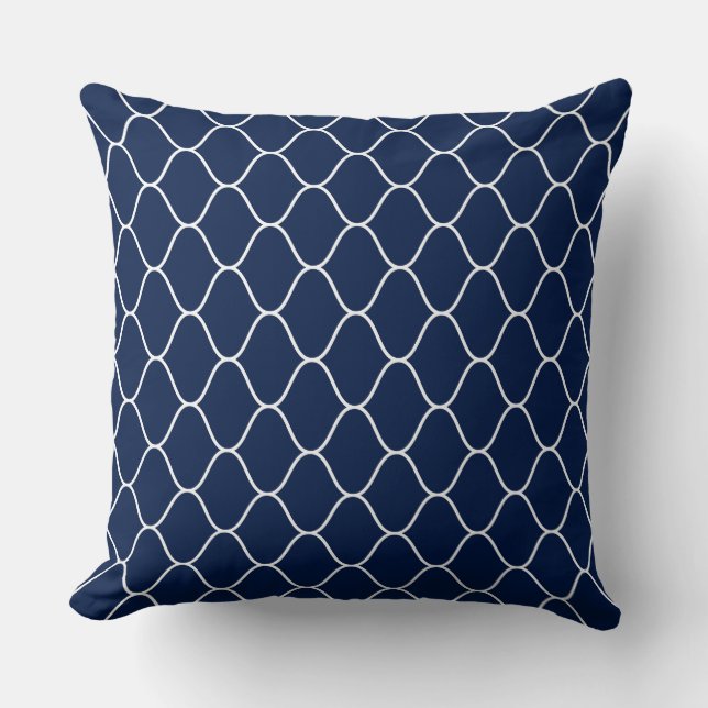 Coussin Motif Amime - Blanc sur Dk Indigo Blue 001744 (Recto)