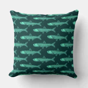 Coussin Motif anchois - Turquoise et Vert foncé