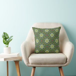 Coussin Motif ancien vert avec fleurs bleues