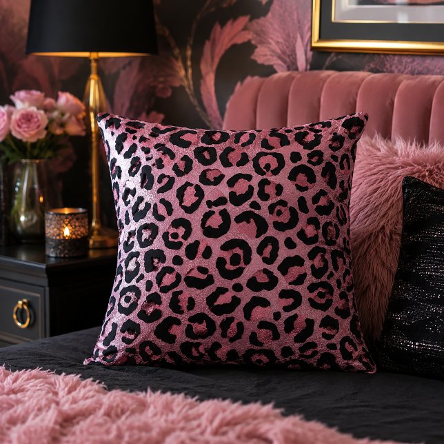 Coussin Motif animal à impression léopard rose et noir (Créateur téléchargé)