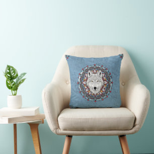Coussin Motif animal cool - Wolf Head Mandala 2