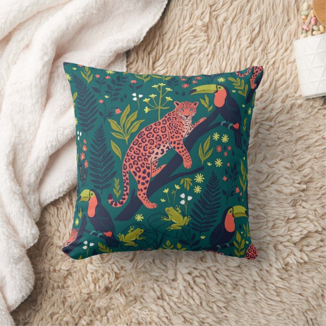 Coussin Motif animalier de jungle luxuriante (Couverture)