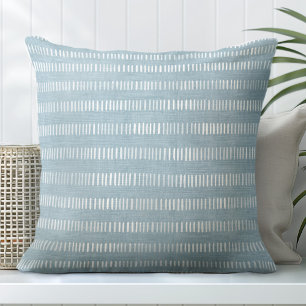 Coussin Motif Aqua Blue & White Coastal Line