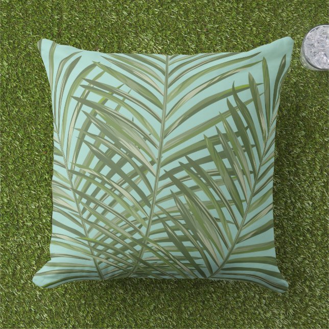 Coussin Motif Aqua de feuille de palmier vert tropical (Herbe)