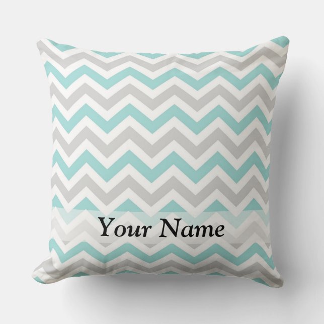 Coussin Motif Aqua et chevron gris (Recto)
