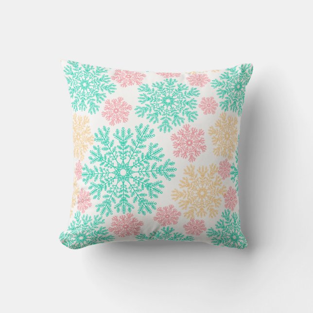 Coussin Motif Aqua Pink et Gold Snowflakes (Recto)