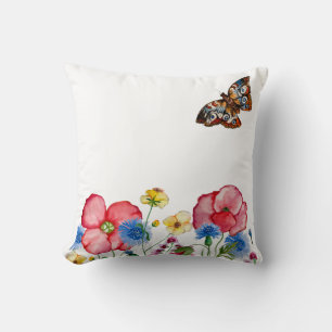 Coussin Motif aquarelle avec fleurs sauvages dessinés à la