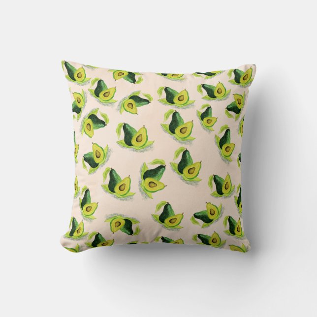 Coussin Motif Aquarelle Avocados Vert (Recto)