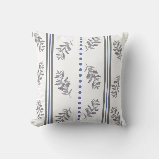 Coussin Motif aquarelle botanique bleu et gris (Recto)