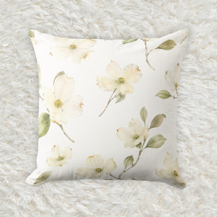 Coussin Motif aquarelle botanique de cornouiller en ivoire