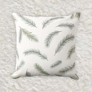 Coussin Motif aquarelle botanique de sapin de Douglas gris