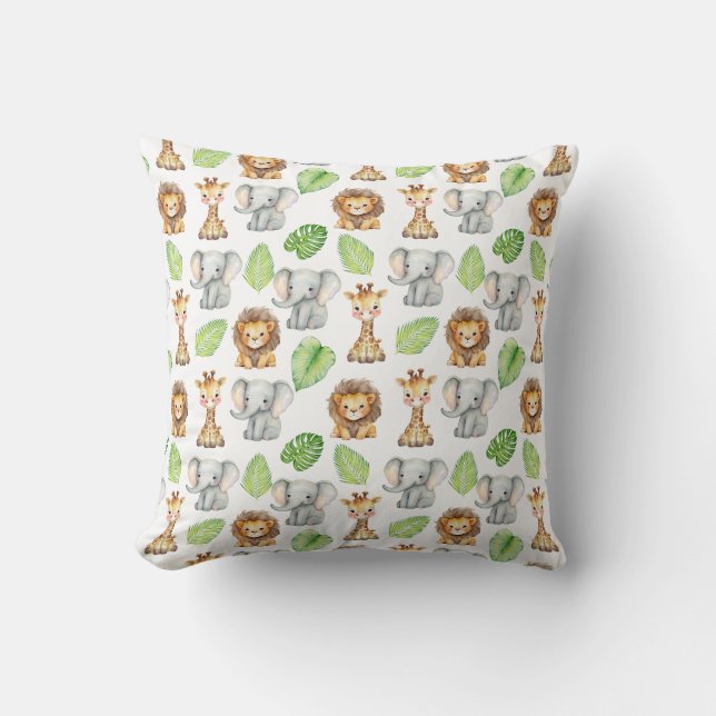 Coussin Motif aquarelle d'animaux de safari (Recto)