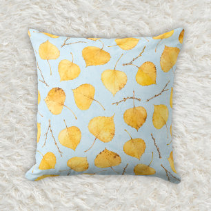 Coussin Motif aquarelle de feuille de tremble doré