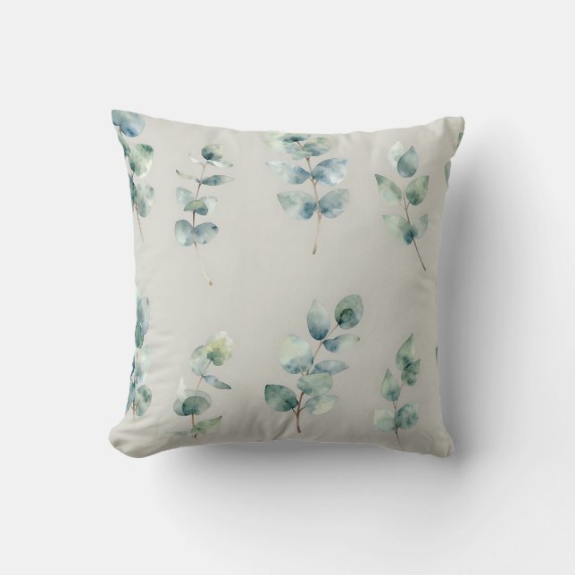 Coussin Motif aquarelle de feuilles d'eucalyptus (Recto)