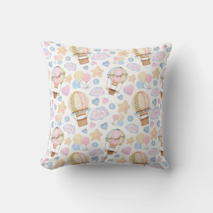 Coussin Motif aquarelle fantaisiste de montgolfière