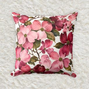 Coussin Motif aquarelle floral de cornouiller rose romanti
