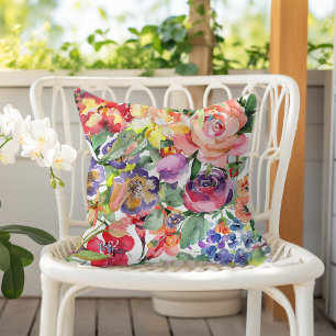 Coussin Motif aquarelle floral d'été pêche pourpre rouge