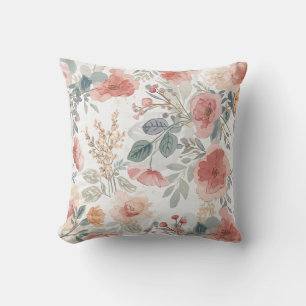 Coussin Motif aquarelle floral jardin corail rose