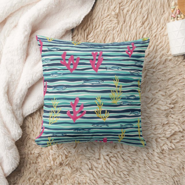 Coussin Motif aquarelle nautique rétro (1) (Couverture)