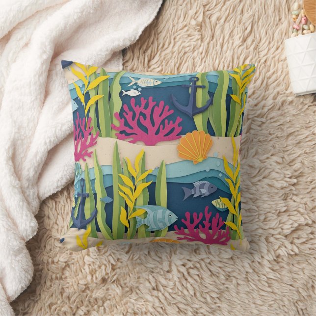 Coussin Motif aquarelle nautique rétro (10) (Couverture)