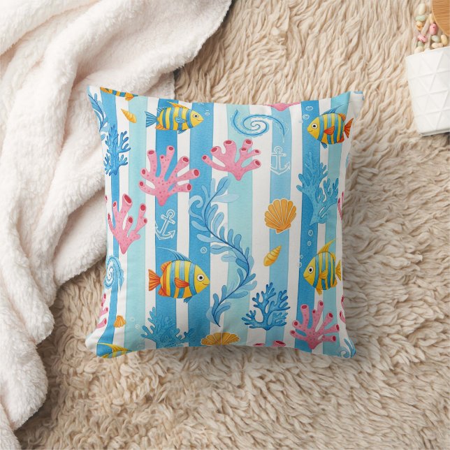Coussin Motif aquarelle nautique rétro (11) (Couverture)