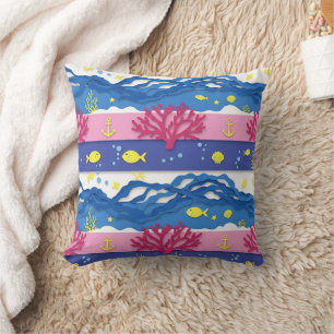 Coussin Motif aquarelle nautique rétro (13)