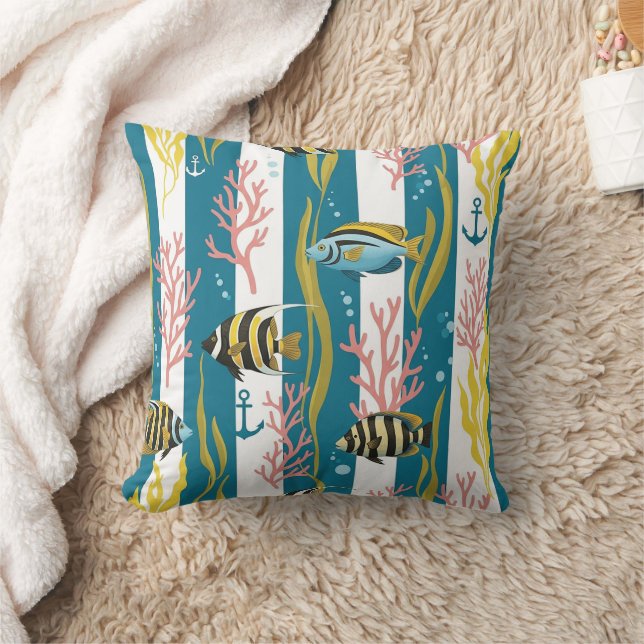Coussin Motif aquarelle nautique rétro (14) (Couverture)