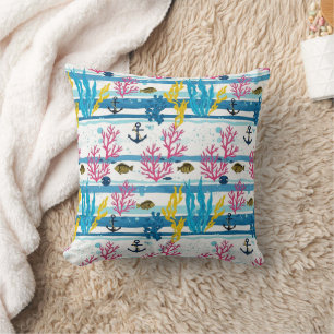 Coussin Motif aquarelle nautique rétro (2)