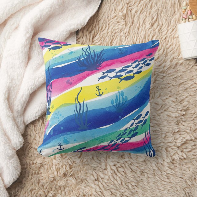 Coussin Motif aquarelle nautique rétro (3) (Couverture)