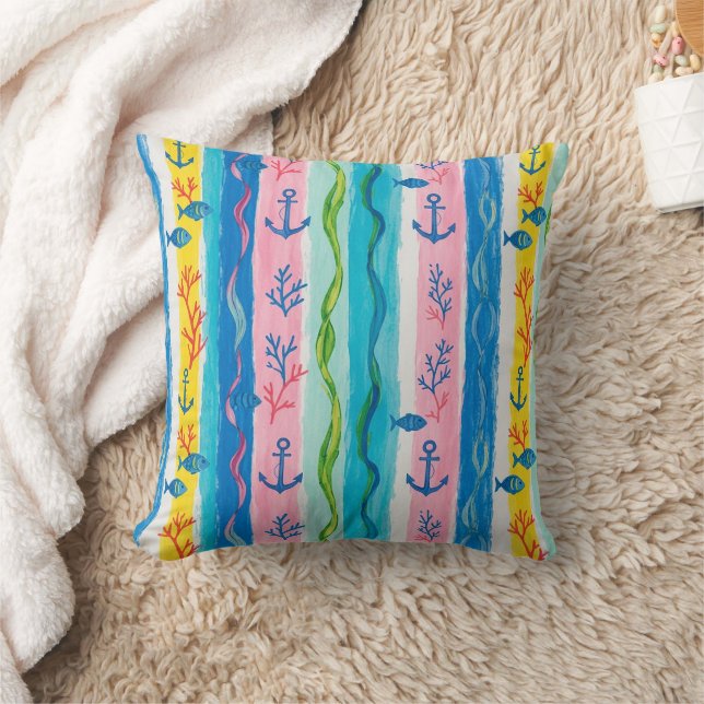 Coussin Motif aquarelle nautique rétro (4) (Couverture)