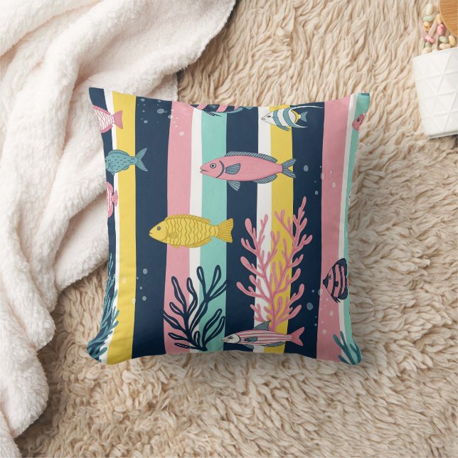 Coussin Motif aquarelle nautique rétro (7) (Couverture)